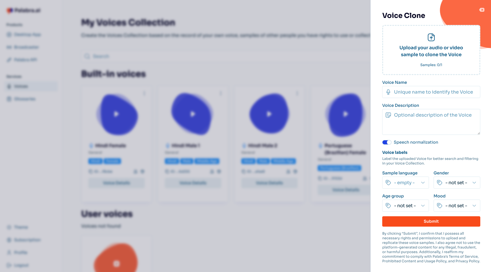 Voice cloning interface